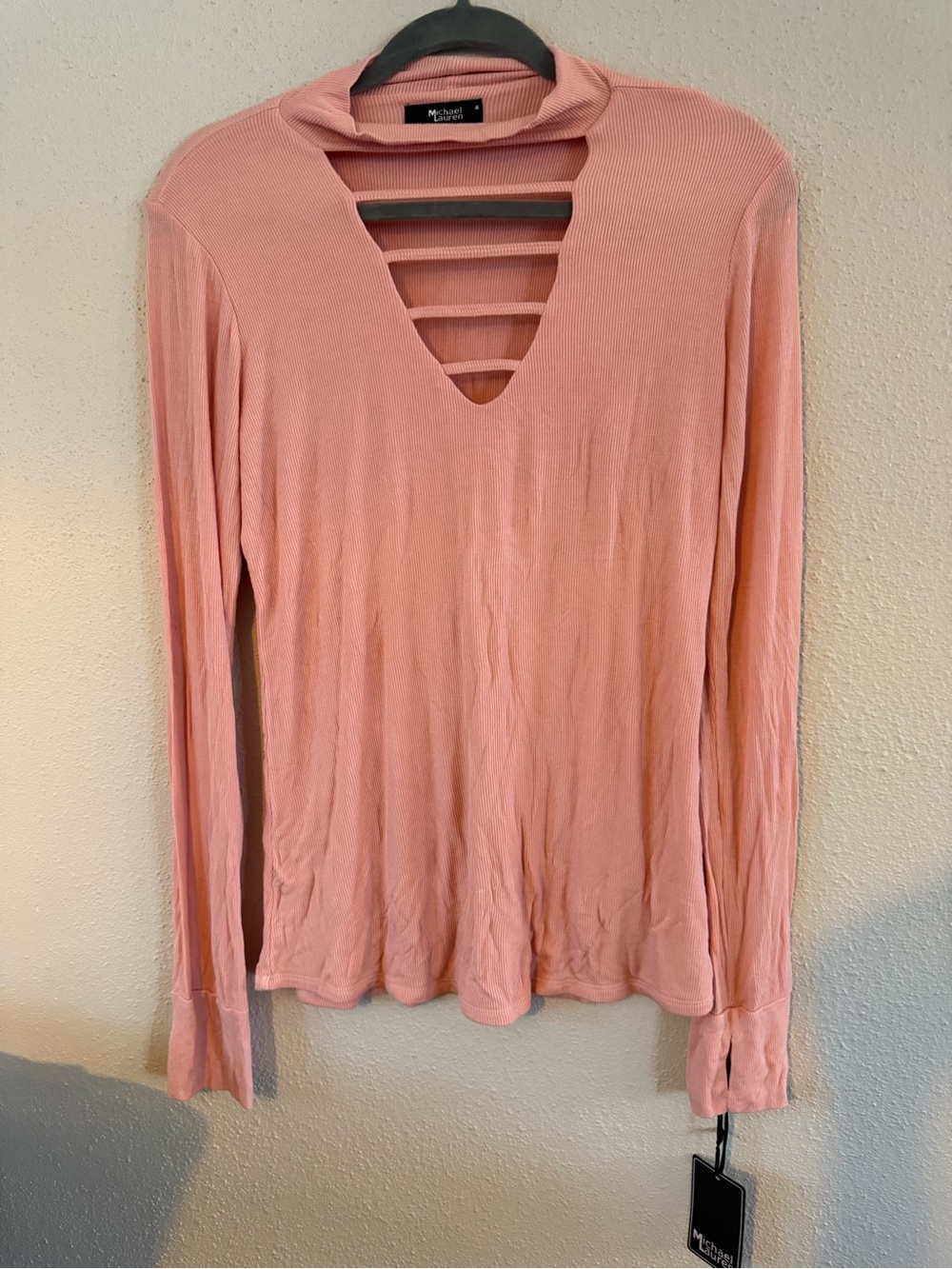 Michael Lauren Pink Strappy V-Neck Long Sleeve Top
